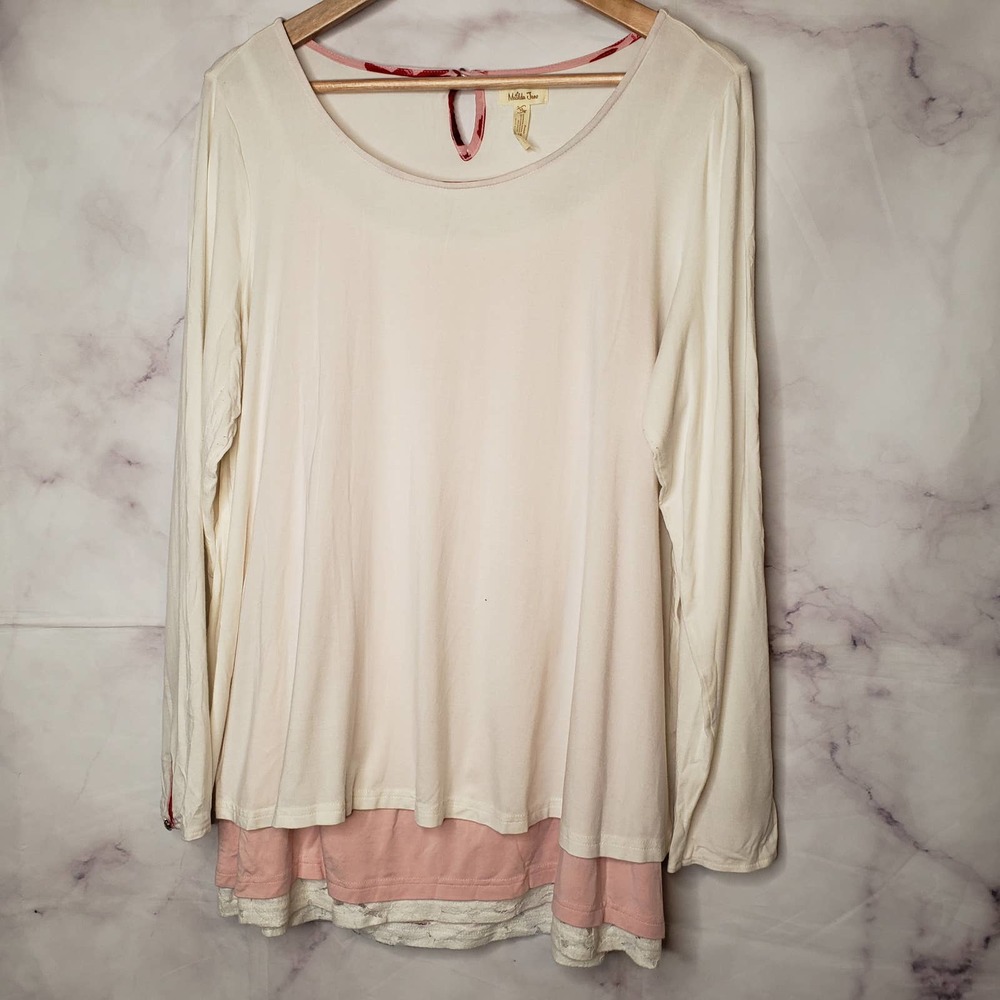 MATILDA JANE off white pink layered long sleeve sweater blouse XL